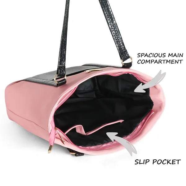 Women_Pink_Pocket_Croco_Leather_Handbag_Elegant_Faux_Leather_Handbag_With_Gold_Accents,_Spacious_Shoulder_Purse_For_Office,_Travel_&_Everyday_Use