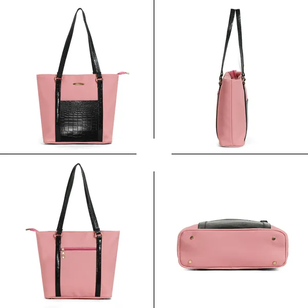 Women_Pink_Pocket_Croco_Leather_Handbag_Elegant_Faux_Leather_Handbag_With_Gold_Accents,_Spacious_Shoulder_Purse_For_Office,_Travel_&_Everyday_Use