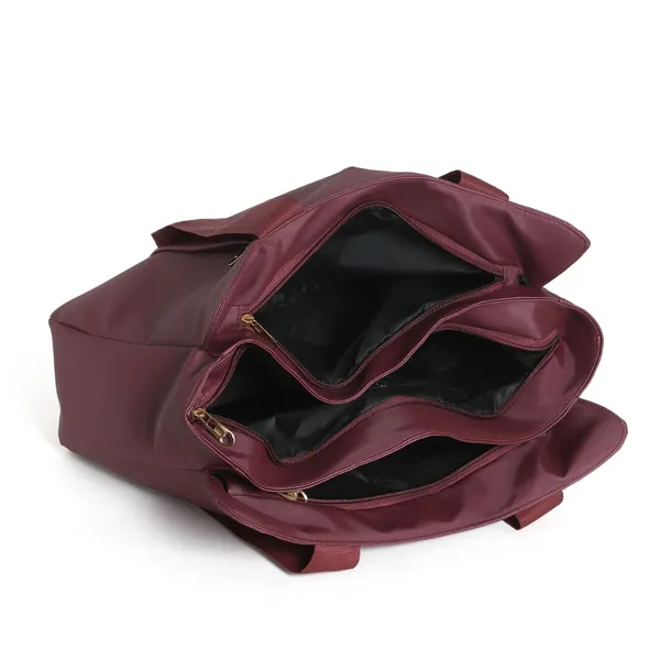 Trendy_Maroon_Nylon_Tote_Bag_For_Women_Lightweight_Shoulder_Handbag_With_Spacious_Compartments,_Durable_Straps_&_Water-Resistant_Design_Ideal_For_Office,_Travel,_Gym,_Or_Everyday_Use