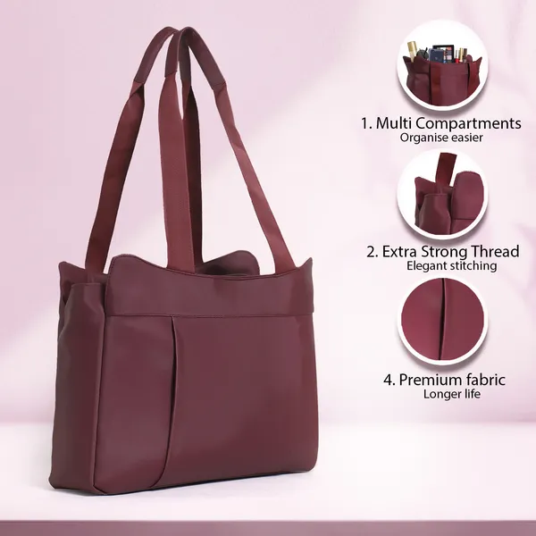 Trendy_Maroon_Nylon_Tote_Bag_For_Women_Lightweight_Shoulder_Handbag_With_Spacious_Compartments,_Durable_Straps_&_Water-Resistant_Design_Ideal_For_Office,_Travel,_Gym,_Or_Everyday_Use