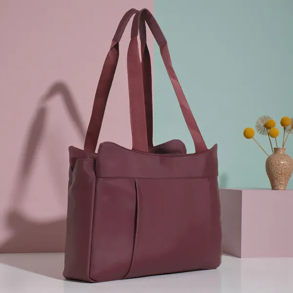 Trendy_Maroon_Nylon_Tote_Bag_For_Women_Lightweight_Shoulder_Handbag_With_Spacious_Compartments,_Durable_Straps_&_Water-Resistant_Design_Ideal_For_Office,_Travel,_Gym,_Or_Everyday_Use