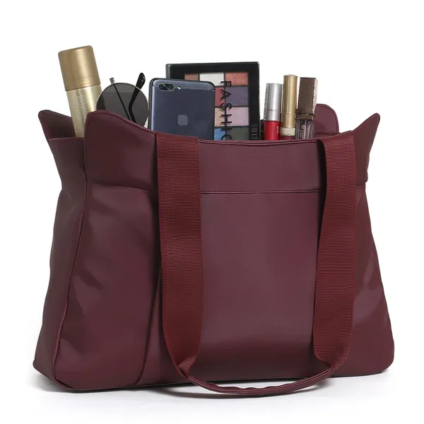 Trendy_Maroon_Nylon_Tote_Bag_For_Women_Lightweight_Shoulder_Handbag_With_Spacious_Compartments,_Durable_Straps_&_Water-Resistant_Design_Ideal_For_Office,_Travel,_Gym,_Or_Everyday_Use