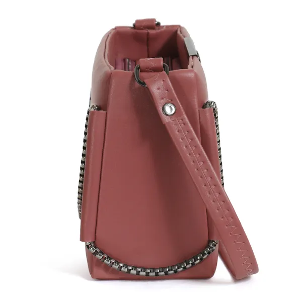 Trendy_Peach_Faux_Leather_Shoulder_Bag_For_Women_With_Chain_Strap_&_Dual_Ring_Metal_Design