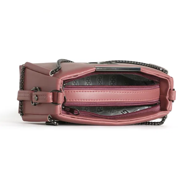 Trendy_Peach_Faux_Leather_Shoulder_Bag_For_Women_With_Chain_Strap_&_Dual_Ring_Metal_Design
