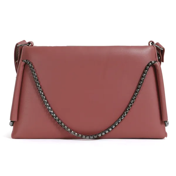 Trendy_Peach_Faux_Leather_Shoulder_Bag_For_Women_With_Chain_Strap_&_Dual_Ring_Metal_Design