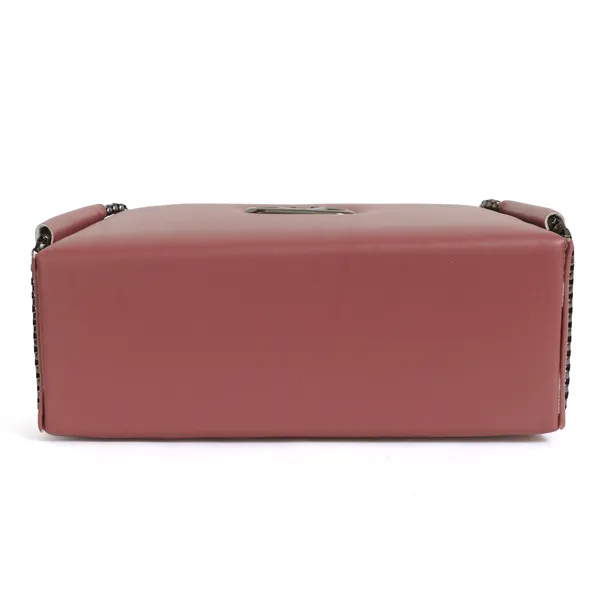 Trendy_Peach_Faux_Leather_Shoulder_Bag_For_Women_With_Chain_Strap_&_Dual_Ring_Metal_Design