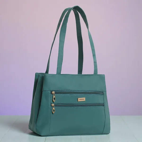 Trendy_Green_Leather_Tote_Bag_For_Women_Spacious_Shoulder_Handbag_With_Dual_Zipper_Pockets,_Stylish_Office_&_Casual_Carryall_Purse,_Lightweight_Everyday_Travel_Bag