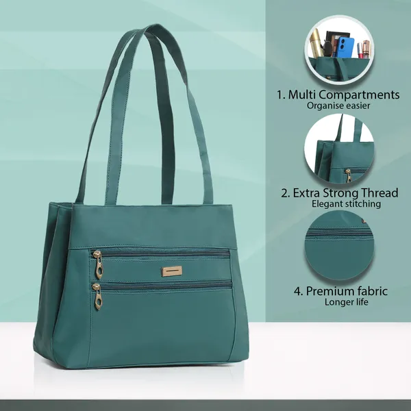 Trendy_Green_Leather_Tote_Bag_For_Women_Spacious_Shoulder_Handbag_With_Dual_Zipper_Pockets,_Stylish_Office_&_Casual_Carryall_Purse,_Lightweight_Everyday_Travel_Bag
