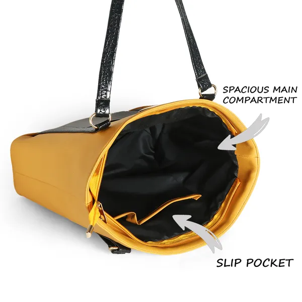Women_Yellow_Pocket_Croco_Leather_Handbag_Elegant_Faux_Leather_Handbag_With_Gold_Accents,_Spacious_Shoulder_Purse_For_Office,_Travel_&_Everyday_Use