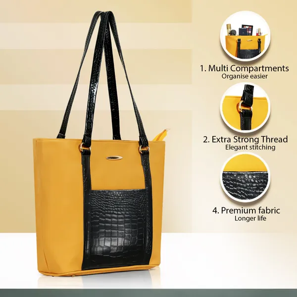 Women_Yellow_Pocket_Croco_Leather_Handbag_Elegant_Faux_Leather_Handbag_With_Gold_Accents,_Spacious_Shoulder_Purse_For_Office,_Travel_&_Everyday_Use