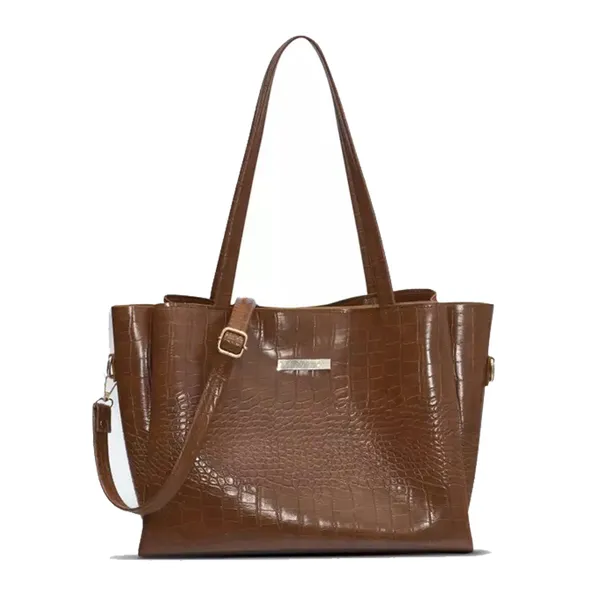 Women_Tan_Croco_Leather_Handbag_Elegant_Faux_Leather_Handbag_With_Gold_Accents,_Spacious_Shoulder_Purse_For_Office,_Travel_&_Everyday_Use