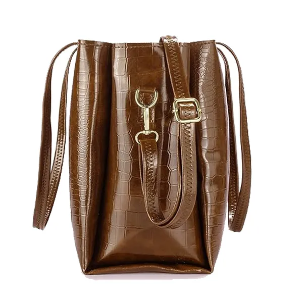 Women_Tan_Croco_Leather_Handbag_Elegant_Faux_Leather_Handbag_With_Gold_Accents,_Spacious_Shoulder_Purse_For_Office,_Travel_&_Everyday_Use