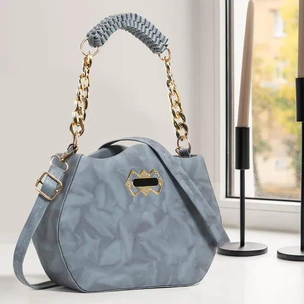 Stylish_Grey_Faux_Leather_Shoulder_Bag_For_Women_With_Gold_Chain_Handle_&_Adjustable_Strap