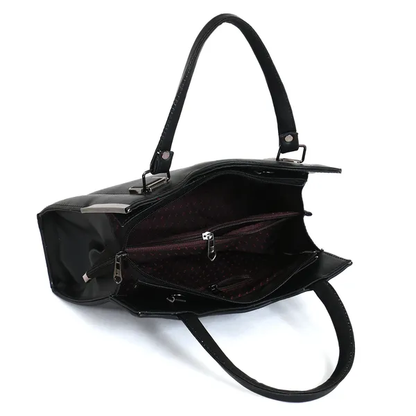 Stylish_Black_Women's_Handbag_Elegant_Leather_Tote_Purse_With_Shoulder_Strap,_Spacious_Design_&_Metal_Accents_Perfect_For_Office,_Casual,_Or_Travel_Use