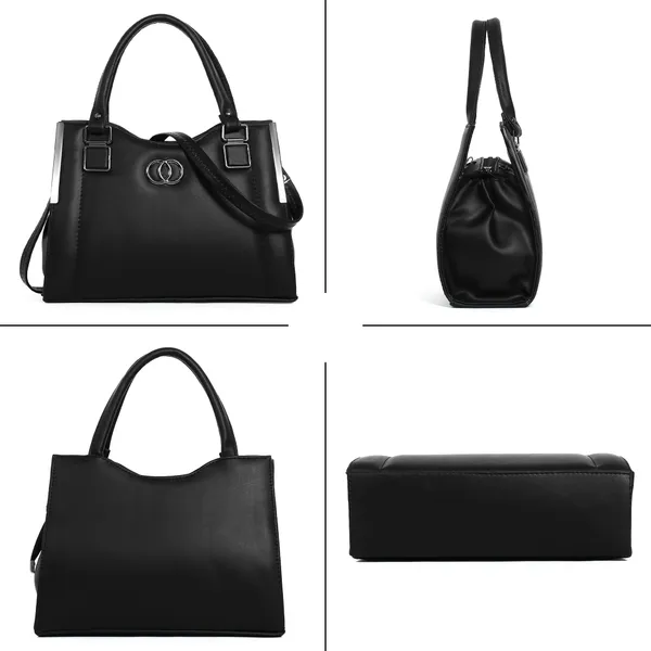 Stylish_Black_Women's_Handbag_Elegant_Leather_Tote_Purse_With_Shoulder_Strap,_Spacious_Design_&_Metal_Accents_Perfect_For_Office,_Casual,_Or_Travel_Use