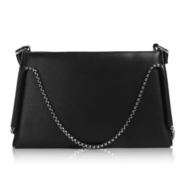 Trendy_Black_Faux_Leather_Shoulder_Bag_For_Women_With_Chain_Strap_&_Dual_Ring_Metal_Design