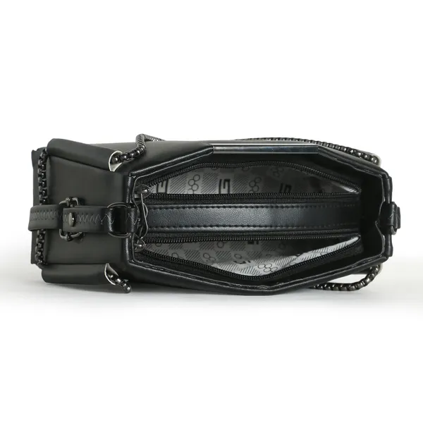 Trendy_Black_Faux_Leather_Shoulder_Bag_For_Women_With_Chain_Strap_&_Dual_Ring_Metal_Design