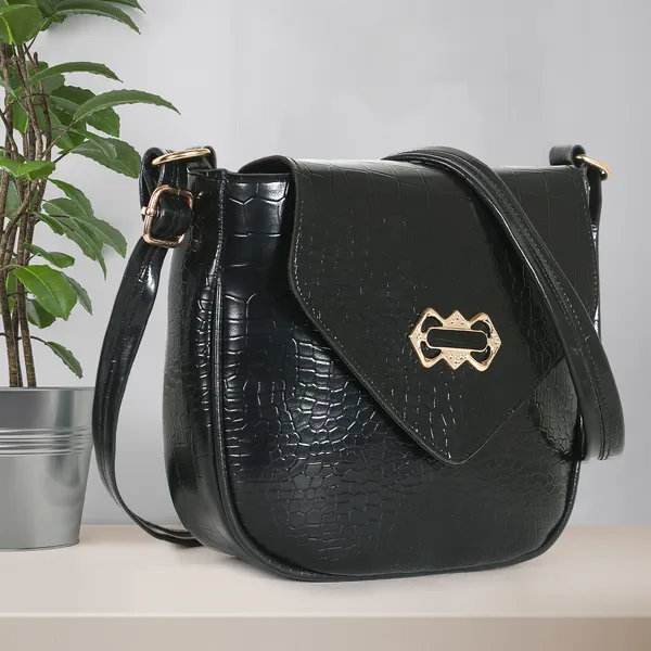 Stylish_Mint_Black_Crocodile_Pattern_Sling_Bag_For_Women