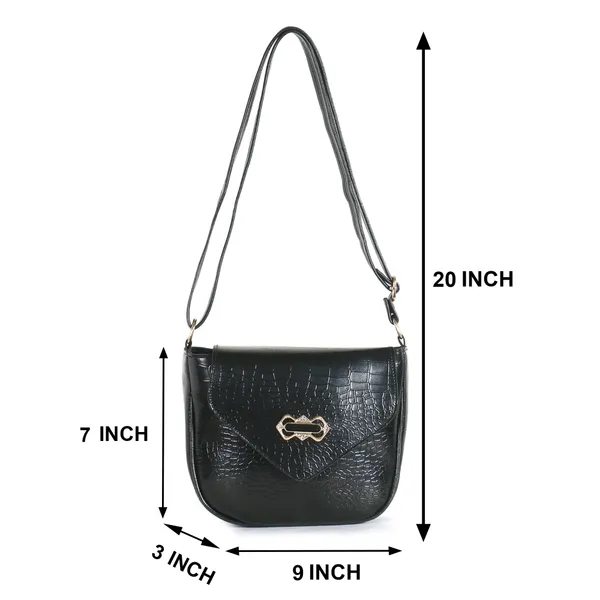 Stylish_Mint_Black_Crocodile_Pattern_Sling_Bag_For_Women