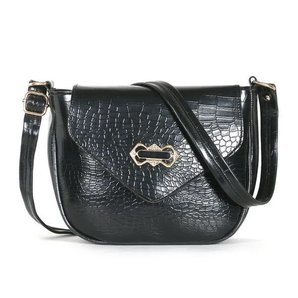 Stylish_Mint_Black_Crocodile_Pattern_Sling_Bag_For_Women