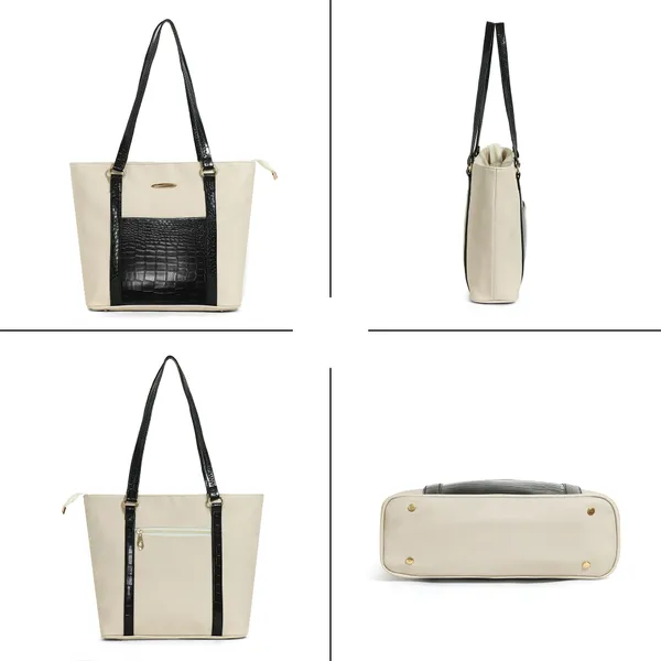 Women_Cream_Pocket_Croco_Leather_Handbag_Elegant_Faux_Leather_Handbag_With_Gold_Accents,_Spacious_Shoulder_Purse_For_Office,_Travel_&_Everyday_Use