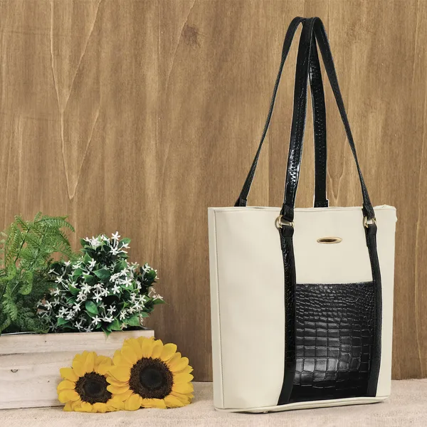 Women_Cream_Pocket_Croco_Leather_Handbag_Elegant_Faux_Leather_Handbag_With_Gold_Accents,_Spacious_Shoulder_Purse_For_Office,_Travel_&_Everyday_Use