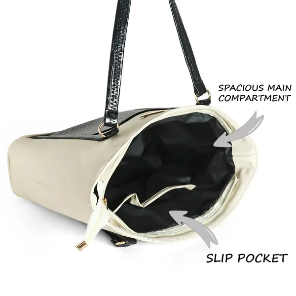 Women_Cream_Pocket_Croco_Leather_Handbag_Elegant_Faux_Leather_Handbag_With_Gold_Accents,_Spacious_Shoulder_Purse_For_Office,_Travel_&_Everyday_Use