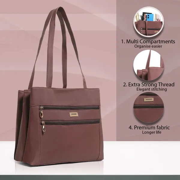 Trendy_Brown_Leather_Tote_Bag_For_Women_Spacious_Shoulder_Handbag_With_Dual_Zipper_Pockets,_Stylish_Office_&_Casual_Carryall_Purse,_Lightweight_Everyday_Travel_Bag