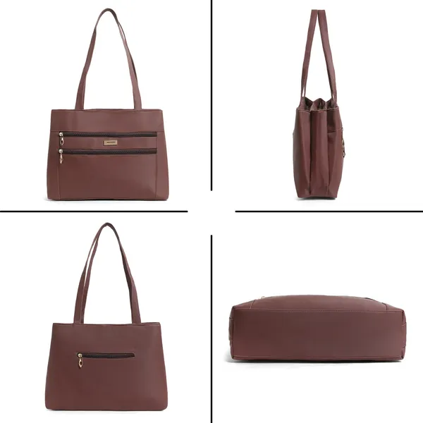 Trendy_Brown_Leather_Tote_Bag_For_Women_Spacious_Shoulder_Handbag_With_Dual_Zipper_Pockets,_Stylish_Office_&_Casual_Carryall_Purse,_Lightweight_Everyday_Travel_Bag