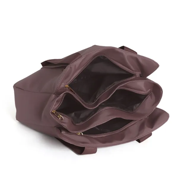 Trendy_Brown_Nylon_Tote_Bag_For_Women_Lightweight_Shoulder_Handbag_With_Spacious_Compartments,_Durable_Straps_&_Water-Resistant_Design_Ideal_For_Office,_Travel,_Gym,_Or_Everyday_Use