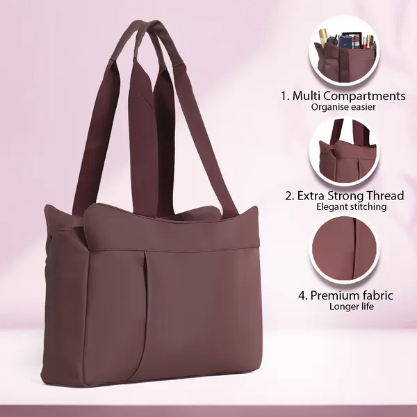 Trendy_Brown_Nylon_Tote_Bag_For_Women_Lightweight_Shoulder_Handbag_With_Spacious_Compartments,_Durable_Straps_&_Water-Resistant_Design_Ideal_For_Office,_Travel,_Gym,_Or_Everyday_Use