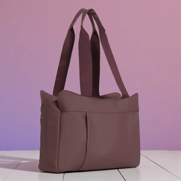 Trendy_Brown_Nylon_Tote_Bag_For_Women_Lightweight_Shoulder_Handbag_With_Spacious_Compartments,_Durable_Straps_&_Water-Resistant_Design_Ideal_For_Office,_Travel,_Gym,_Or_Everyday_Use
