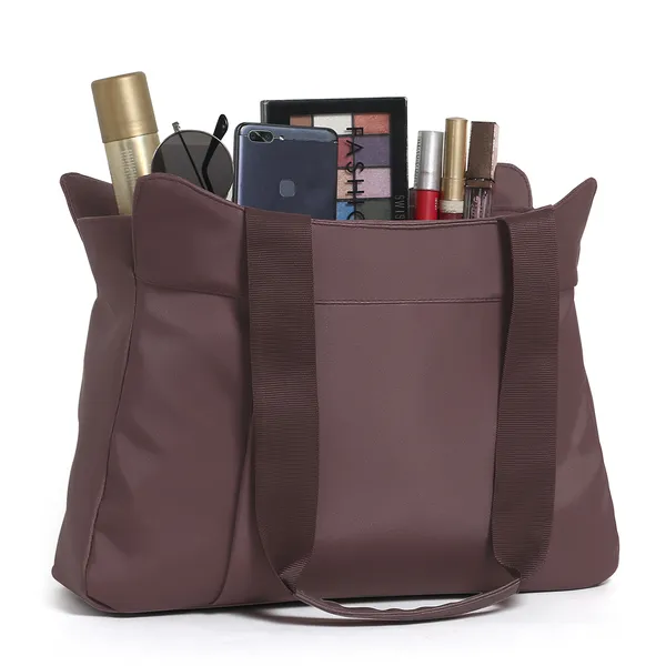 Trendy_Brown_Nylon_Tote_Bag_For_Women_Lightweight_Shoulder_Handbag_With_Spacious_Compartments,_Durable_Straps_&_Water-Resistant_Design_Ideal_For_Office,_Travel,_Gym,_Or_Everyday_Use