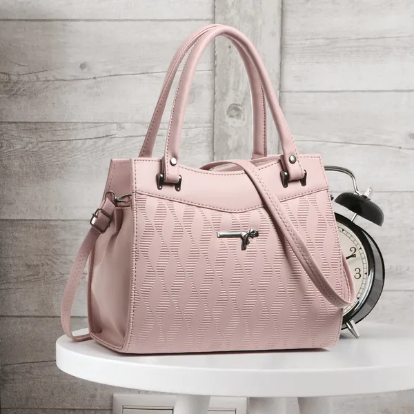 Elegant_Pink_Textured_Leather_Handbag_For_Women_Stylish_Tote_Purse_With_Shoulder_Strap,_Lightweight_Designer_Office_&_Casual_Bag