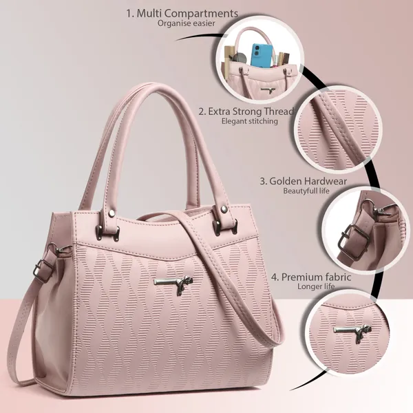 Elegant_Pink_Textured_Leather_Handbag_For_Women_Stylish_Tote_Purse_With_Shoulder_Strap,_Lightweight_Designer_Office_&_Casual_Bag