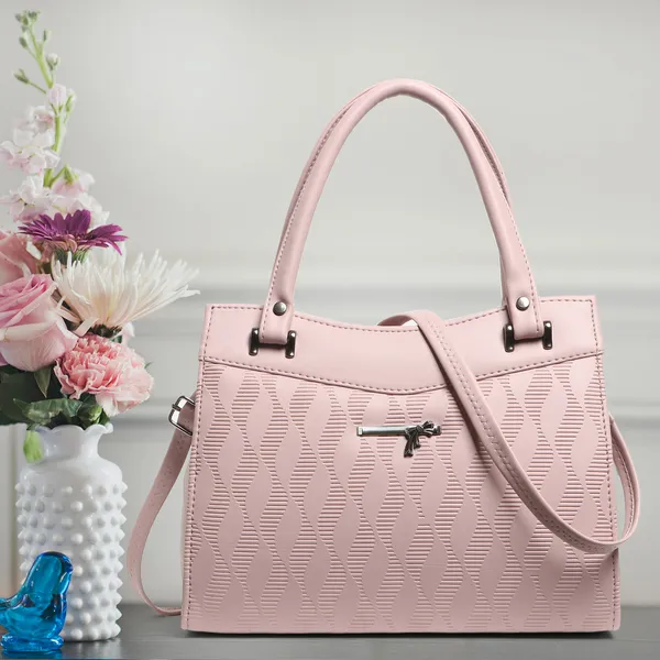 Elegant_Pink_Textured_Leather_Handbag_For_Women_Stylish_Tote_Purse_With_Shoulder_Strap,_Lightweight_Designer_Office_&_Casual_Bag