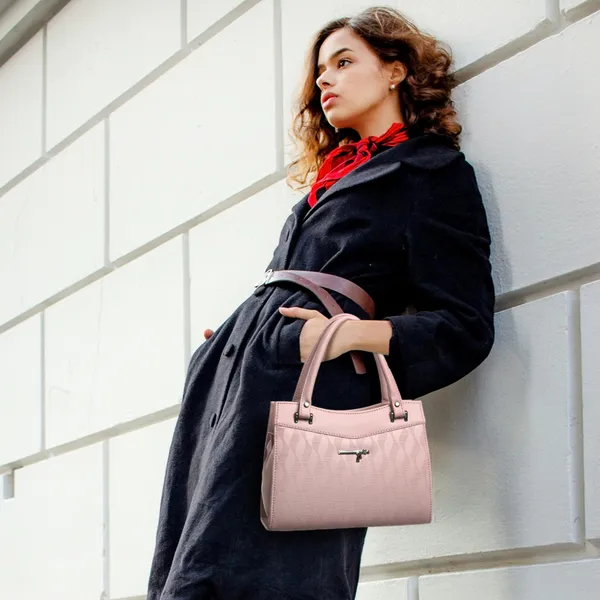 Elegant_Pink_Textured_Leather_Handbag_For_Women_Stylish_Tote_Purse_With_Shoulder_Strap,_Lightweight_Designer_Office_&_Casual_Bag