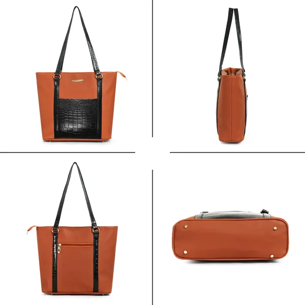 Women_Tan_Pocket_Croco_Leather_Handbag_Elegant_Faux_Leather_Handbag_With_Gold_Accents,_Spacious_Shoulder_Purse_For_Office,_Travel_&_Everyday_Use