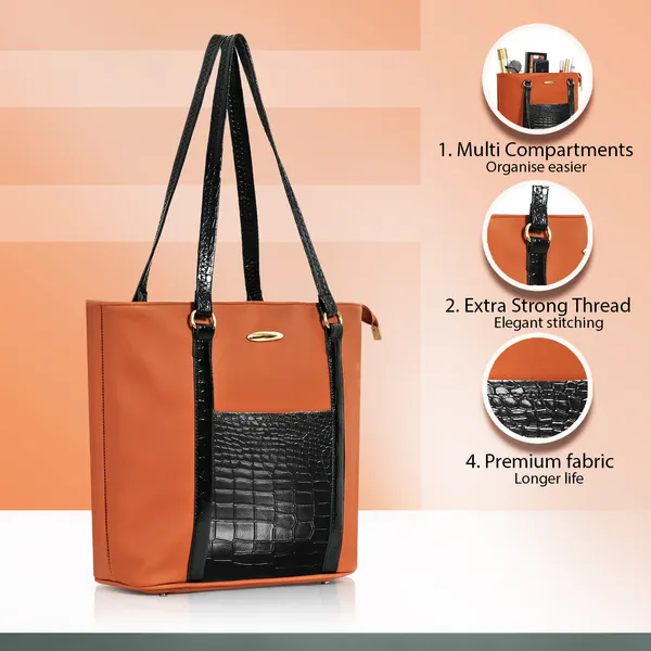 Women_Tan_Pocket_Croco_Leather_Handbag_Elegant_Faux_Leather_Handbag_With_Gold_Accents,_Spacious_Shoulder_Purse_For_Office,_Travel_&_Everyday_Use