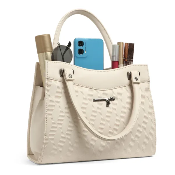 Elegant_Cream_Textured_Leather_Handbag_For_Women_Stylish_Tote_Purse_With_Shoulder_Strap,_Lightweight_Designer_Office_&_Casual_Bag