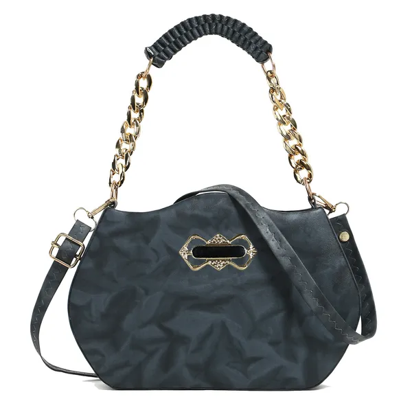 Stylish_Black_Faux_Leather_Shoulder_Bag_For_Women_With_Gold_Chain_Handle_&_Adjustable_Strap