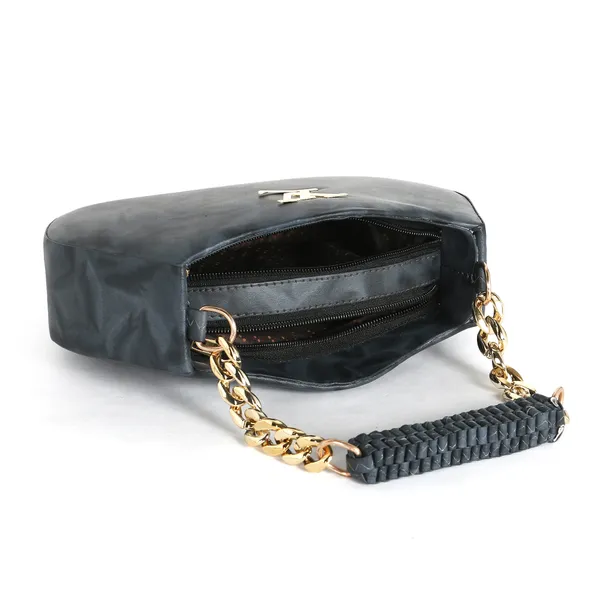 Stylish_Black_Faux_Leather_Shoulder_Bag_For_Women_With_Gold_Chain_Handle_&_Adjustable_Strap