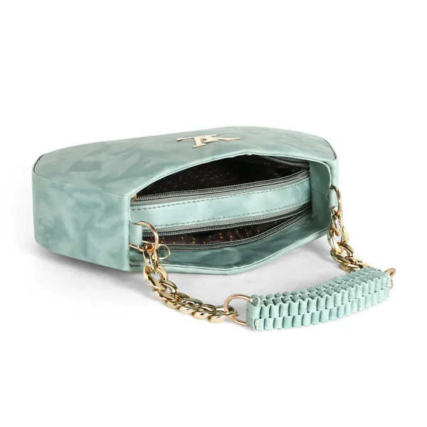 Stylish_Green_Faux_Leather_Shoulder_Bag_For_Women_With_Gold_Chain_Handle_&_Adjustable_Strap