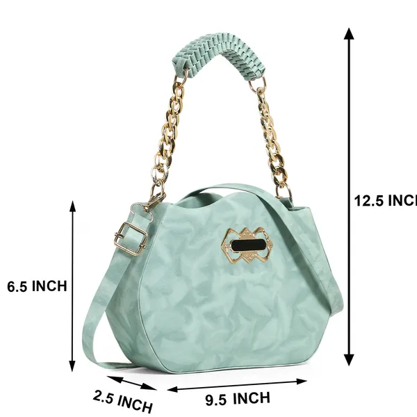Stylish_Green_Faux_Leather_Shoulder_Bag_For_Women_With_Gold_Chain_Handle_&_Adjustable_Strap