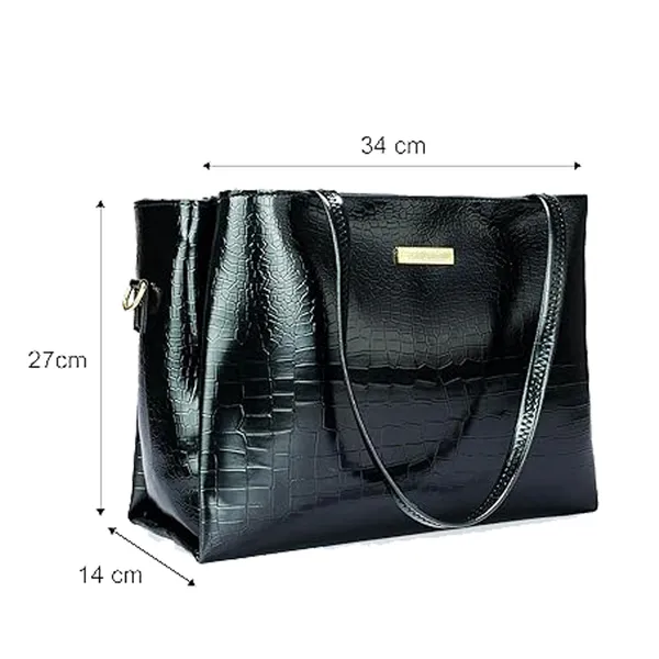 Women_Black_Croco_Leather_Handbag_Elegant_Faux_Leather_Handbag_With_Gold_Accents,_Spacious_Shoulder_Purse_For_Office,_Travel_&_Everyday_Use