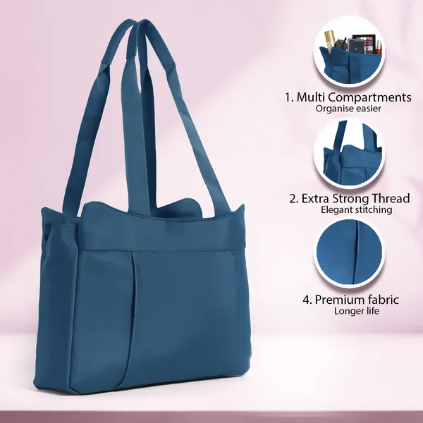 Trendy_Cyan_Nylon_Tote_Bag_For_Women_Lightweight_Shoulder_Handbag_With_Spacious_Compartments,_Durable_Straps_&_Water-Resistant_Design_Ideal_For_Office,_Travel,_Gym,_Or_Everyday_Use