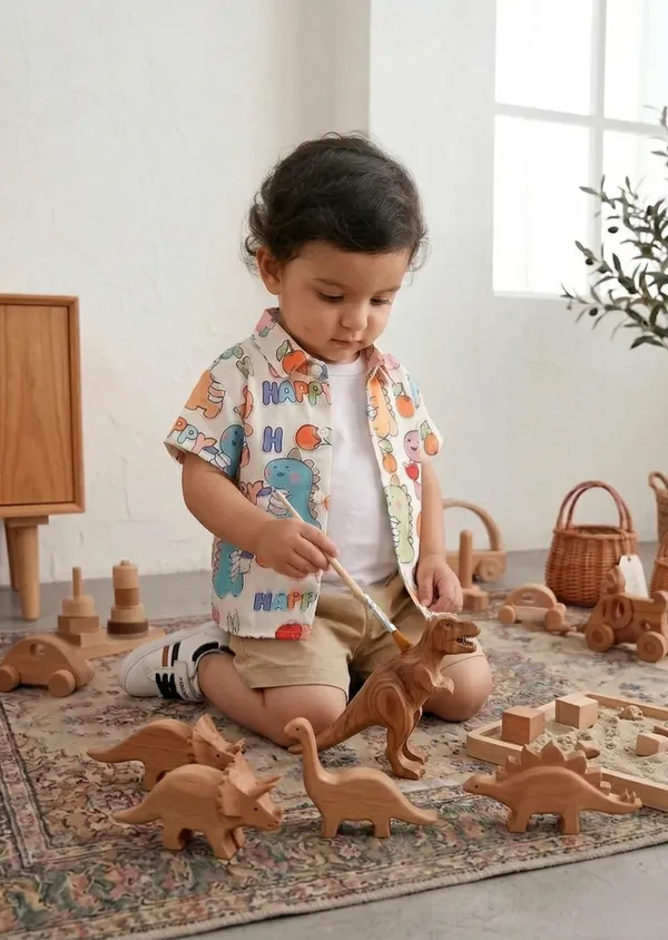 Rhiito_Toddler_Boys�_Dinosaur_Print_Shirt_&_Khaki_Shorts_Set