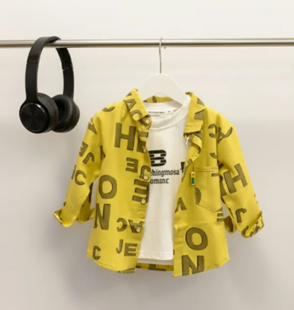Yellow_Cotton_Blend_Boy'S_Printed_Shirt_With_T-Shirt