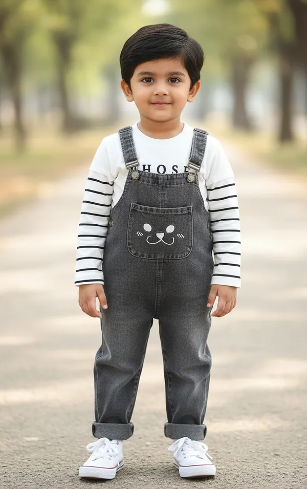 White_Cotton_&_Denim_Dungarees