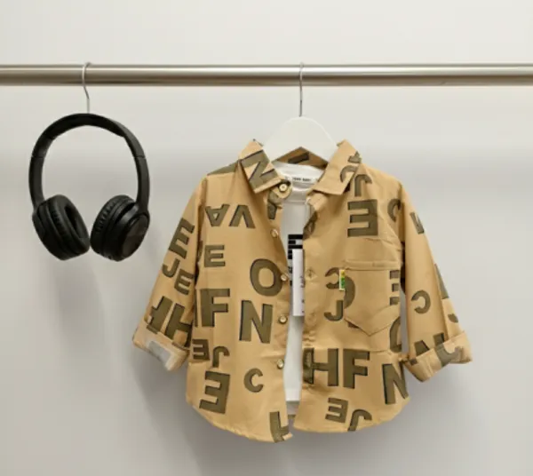 Brown_Cotton_Blend_Boy'S_Printed_Shirt_With_T-Shirt